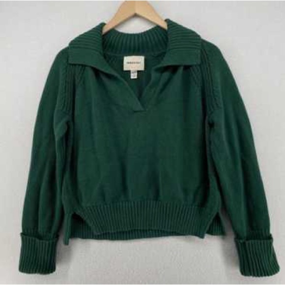 INDUSTRY | Forecast Green Sweater with Ribbed Collar V-neck - Picture 2 of 9